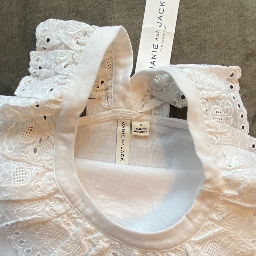 NWT Janie and Jack White Eyelet Lace Collar Top 4Y - Picture 2 of 3